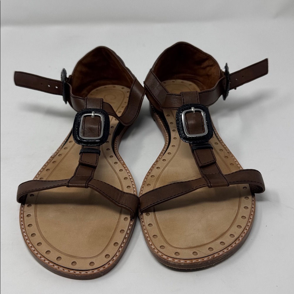 Cole Haan Brown Leather and Black patent leather Sandals